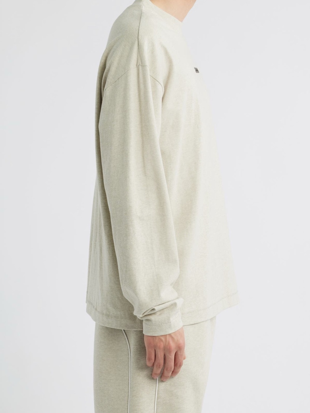 Men's Fear of God Essentials Long Sleeve Tee in Heather Stone - Picture 4 of 6